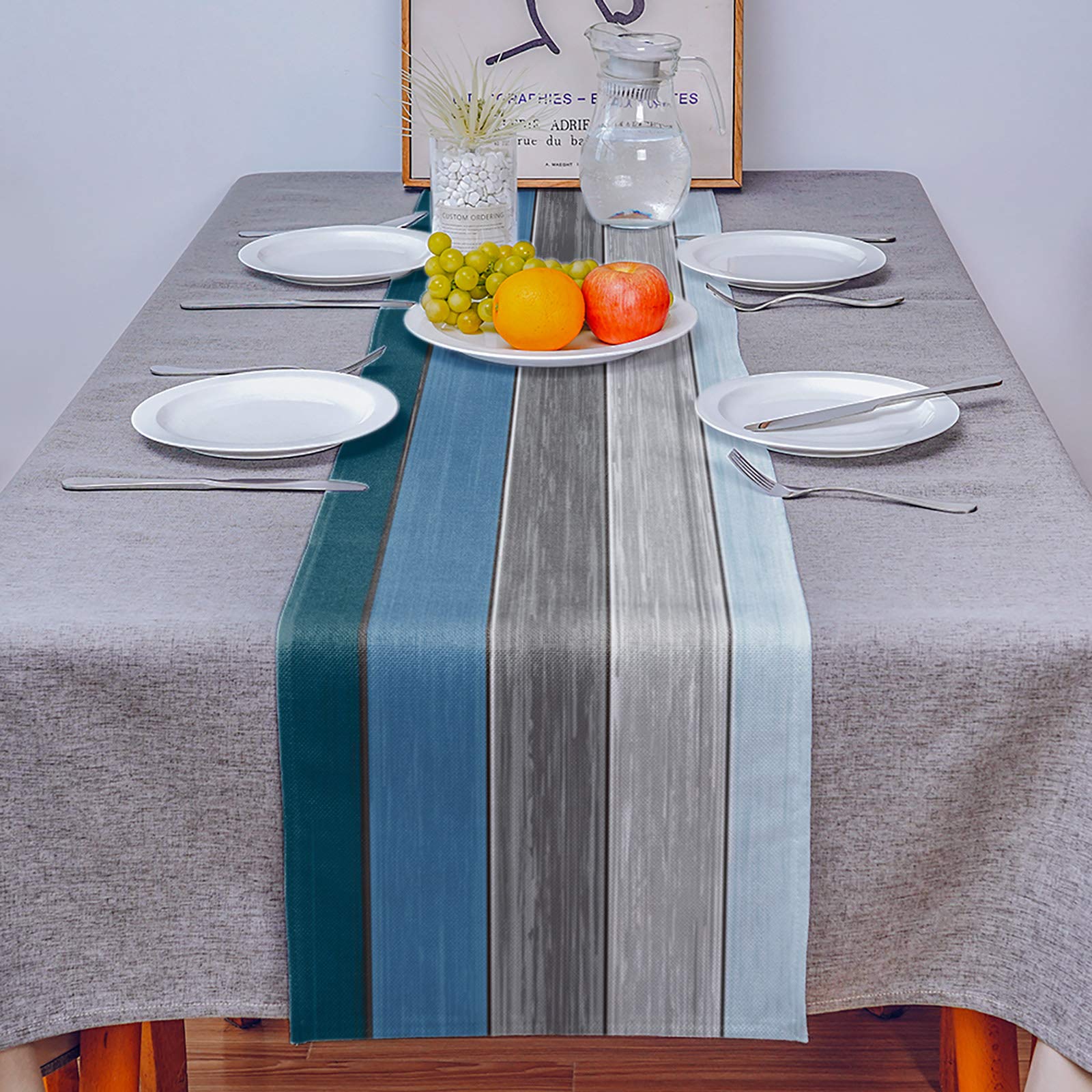 Amazon｜テーブルランナー テーブル マット 木目調ブルーグレー